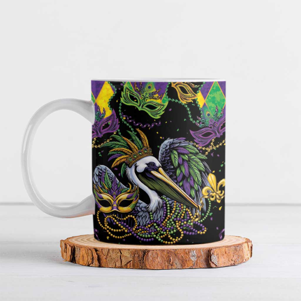 Mardi Gras Pelican Ceramic Mug On Tuesdays We Wear Beads - Wonder Print Shop