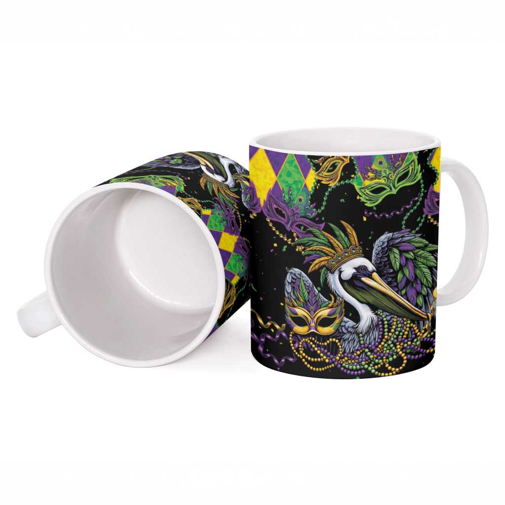 Mardi Gras Pelican Ceramic Mug On Tuesdays We Wear Beads - Wonder Print Shop
