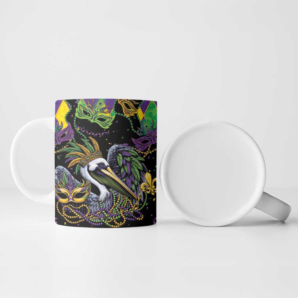 Mardi Gras Pelican Ceramic Mug On Tuesdays We Wear Beads - Wonder Print Shop
