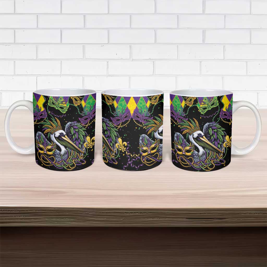 Mardi Gras Pelican Ceramic Mug On Tuesdays We Wear Beads - Wonder Print Shop