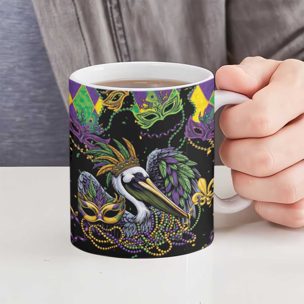 Mardi Gras Pelican Ceramic Mug On Tuesdays We Wear Beads - Wonder Print Shop