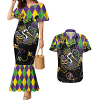 Mardi Gras Pelican Couples Matching Mermaid Dress and Hawaiian Shirt On Tuesdays We Wear Beads - Wonder Print Shop