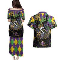Mardi Gras Pelican Couples Matching Puletasi and Hawaiian Shirt On Tuesdays We Wear Beads - Wonder Print Shop