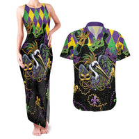 Mardi Gras Pelican Couples Matching Tank Maxi Dress and Hawaiian Shirt On Tuesdays We Wear Beads - Wonder Print Shop