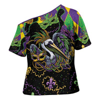 Mardi Gras Pelican Cross Shoulder Shirt On Tuesdays We Wear Beads - Wonder Print Shop