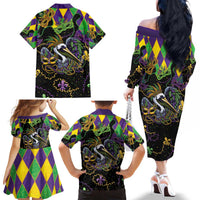 Mardi Gras Pelican Family Matching Off The Shoulder Long Sleeve Dress and Hawaiian Shirt On Tuesdays We Wear Beads - Wonder Print Shop