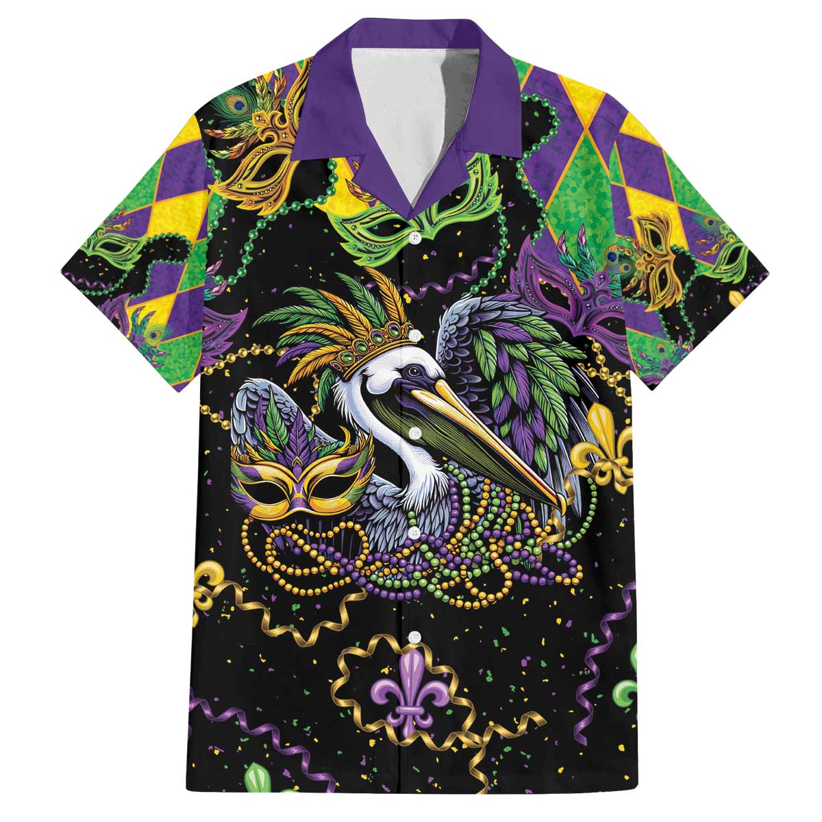 Mardi Gras Pelican Family Matching Off The Shoulder Long Sleeve Dress and Hawaiian Shirt On Tuesdays We Wear Beads - Wonder Print Shop