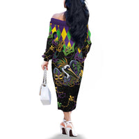 Mardi Gras Pelican Family Matching Off The Shoulder Long Sleeve Dress and Hawaiian Shirt On Tuesdays We Wear Beads - Wonder Print Shop