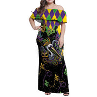 Mardi Gras Pelican Family Matching Off Shoulder Maxi Dress and Hawaiian Shirt On Tuesdays We Wear Beads - Wonder Print Shop