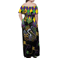 Mardi Gras Pelican Family Matching Off Shoulder Maxi Dress and Hawaiian Shirt On Tuesdays We Wear Beads - Wonder Print Shop