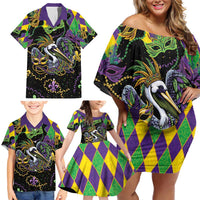 Mardi Gras Pelican Family Matching Off Shoulder Short Dress and Hawaiian Shirt On Tuesdays We Wear Beads - Wonder Print Shop