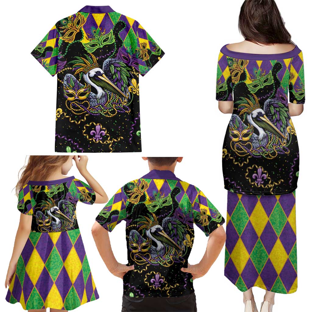 Mardi Gras Pelican Family Matching Puletasi and Hawaiian Shirt On Tuesdays We Wear Beads - Wonder Print Shop