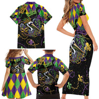 Mardi Gras Pelican Family Matching Short Sleeve Bodycon Dress and Hawaiian Shirt On Tuesdays We Wear Beads - Wonder Print Shop