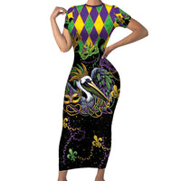 Mardi Gras Pelican Family Matching Short Sleeve Bodycon Dress and Hawaiian Shirt On Tuesdays We Wear Beads - Wonder Print Shop