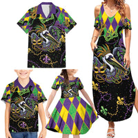 Mardi Gras Pelican Family Matching Summer Maxi Dress and Hawaiian Shirt On Tuesdays We Wear Beads - Wonder Print Shop
