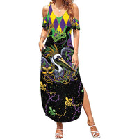 Mardi Gras Pelican Family Matching Summer Maxi Dress and Hawaiian Shirt On Tuesdays We Wear Beads - Wonder Print Shop