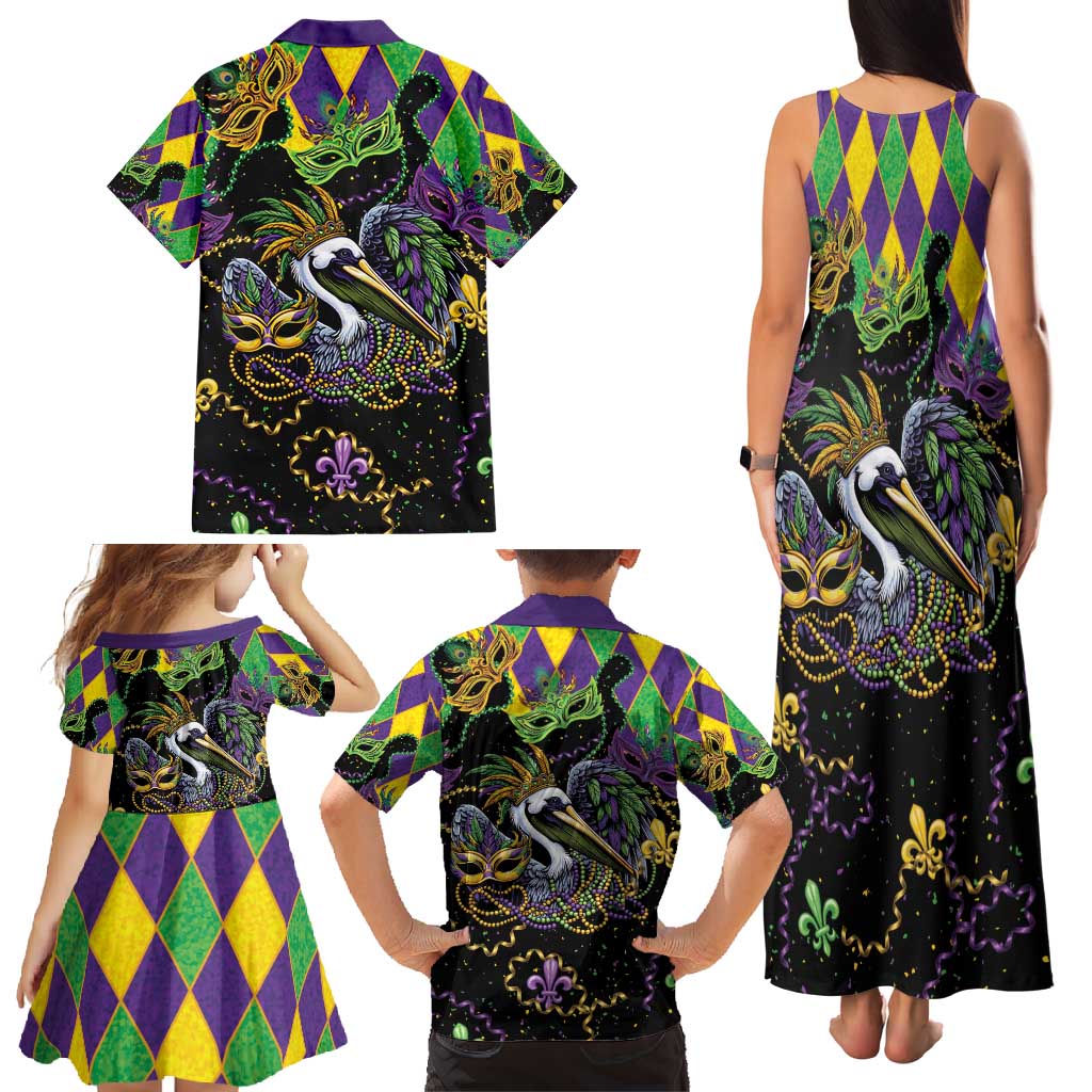 Mardi Gras Pelican Family Matching Tank Maxi Dress and Hawaiian Shirt On Tuesdays We Wear Beads - Wonder Print Shop