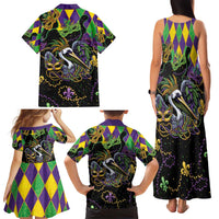 Mardi Gras Pelican Family Matching Tank Maxi Dress and Hawaiian Shirt On Tuesdays We Wear Beads - Wonder Print Shop