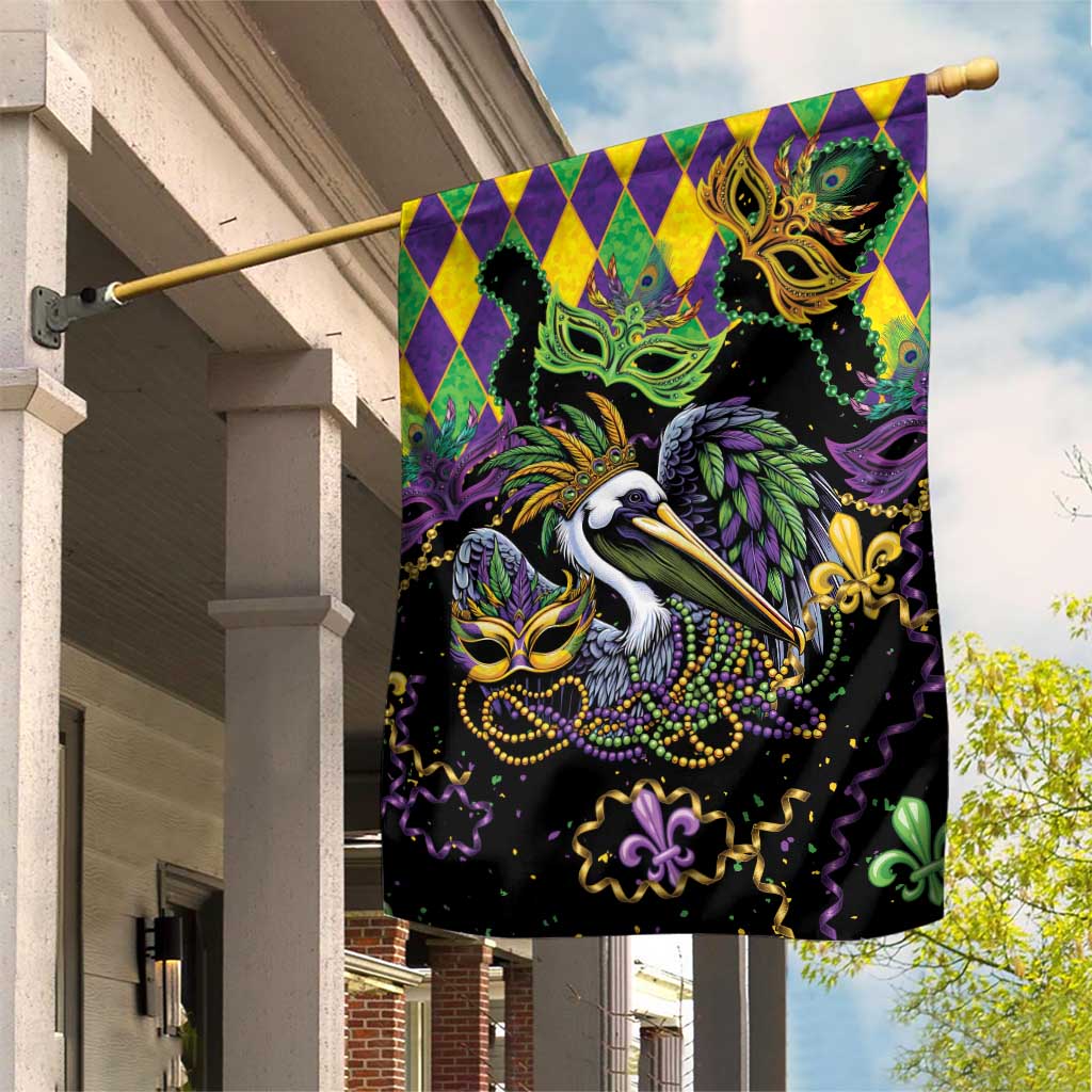 Mardi Gras Pelican Garden Flag On Tuesdays We Wear Beads - Wonder Print Shop