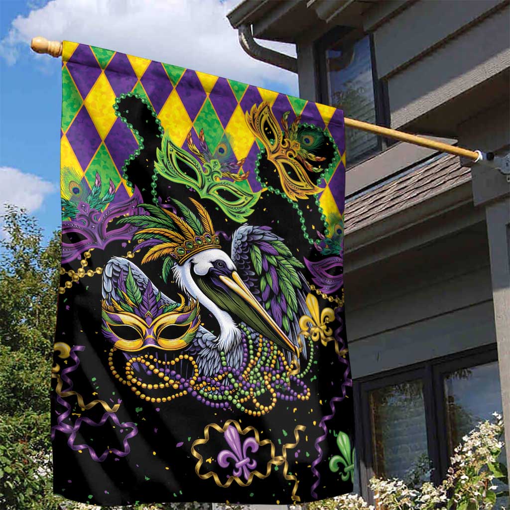 Mardi Gras Pelican Garden Flag On Tuesdays We Wear Beads - Wonder Print Shop