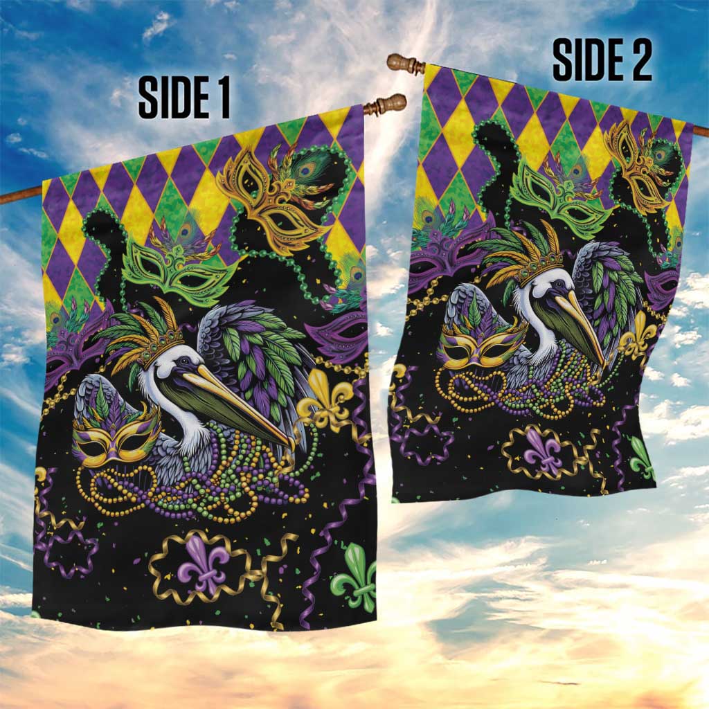 Mardi Gras Pelican Garden Flag On Tuesdays We Wear Beads - Wonder Print Shop