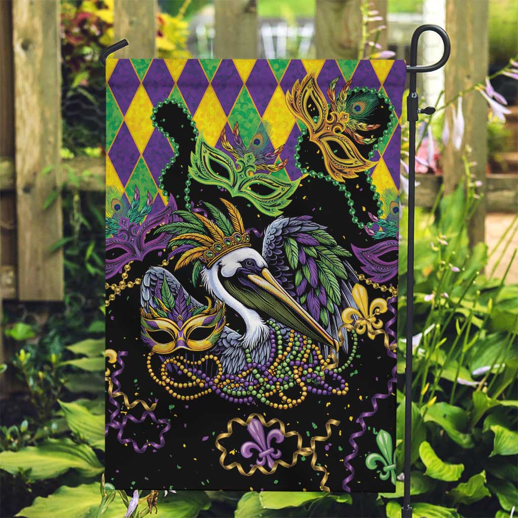 Mardi Gras Pelican Garden Flag On Tuesdays We Wear Beads - Wonder Print Shop