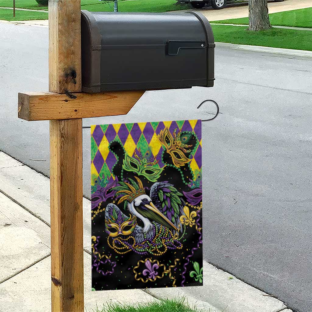 Mardi Gras Pelican Garden Flag On Tuesdays We Wear Beads - Wonder Print Shop