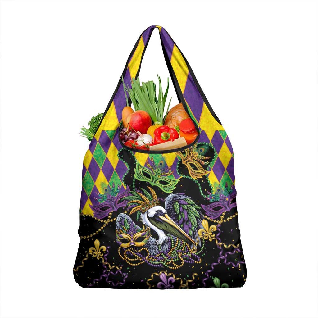 Mardi Gras Pelican Grocery Bag On Tuesdays We Wear Beads - Wonder Print Shop