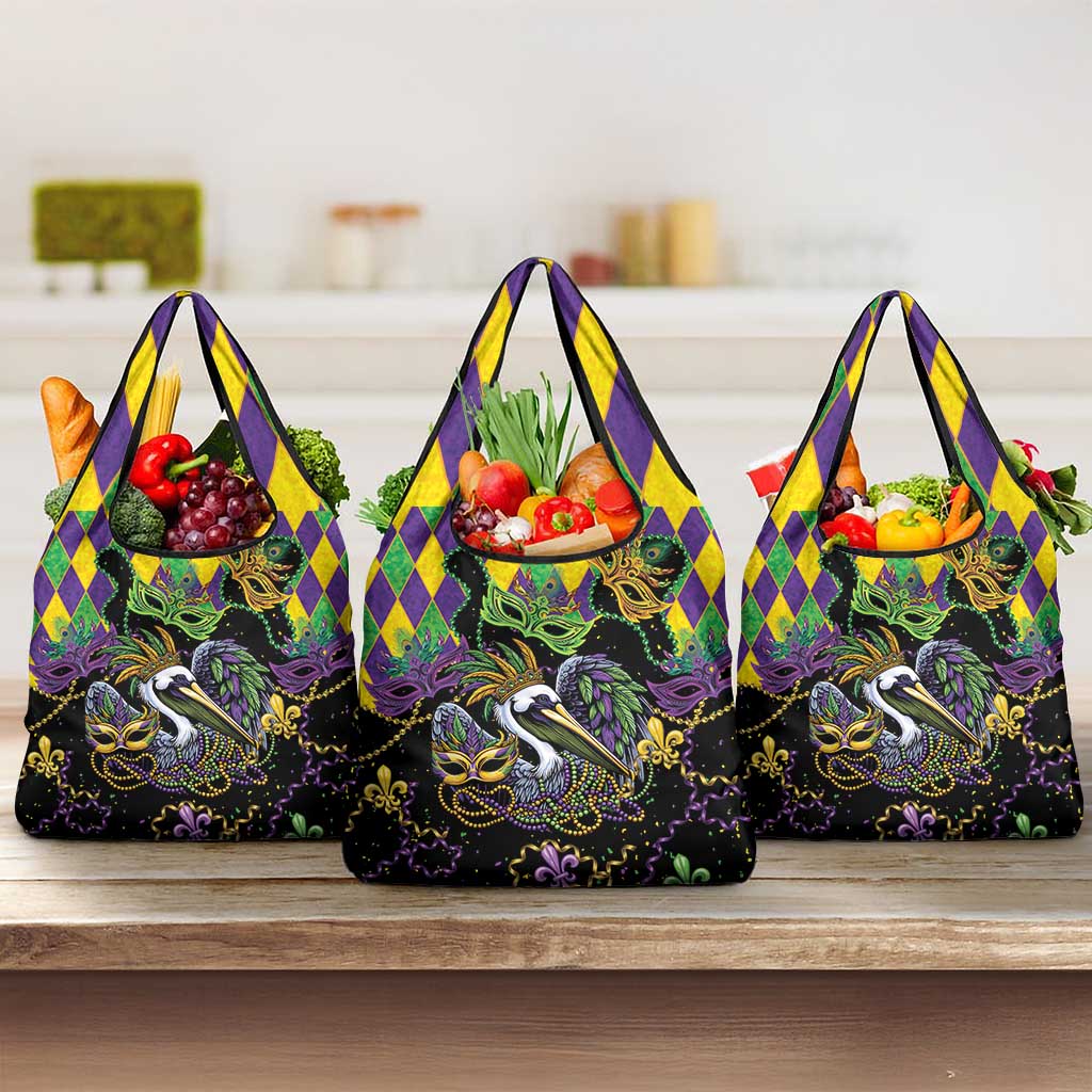 Mardi Gras Pelican Grocery Bag On Tuesdays We Wear Beads - Wonder Print Shop