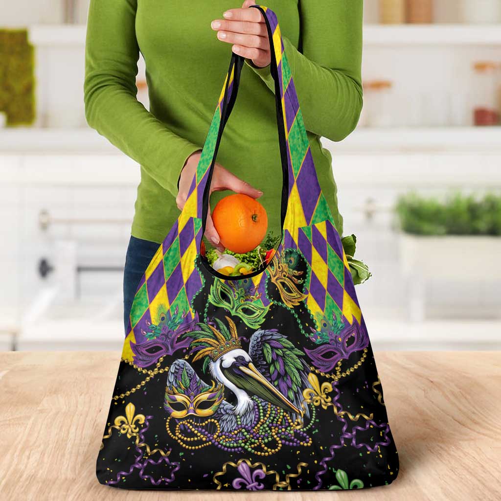 Mardi Gras Pelican Grocery Bag On Tuesdays We Wear Beads - Wonder Print Shop