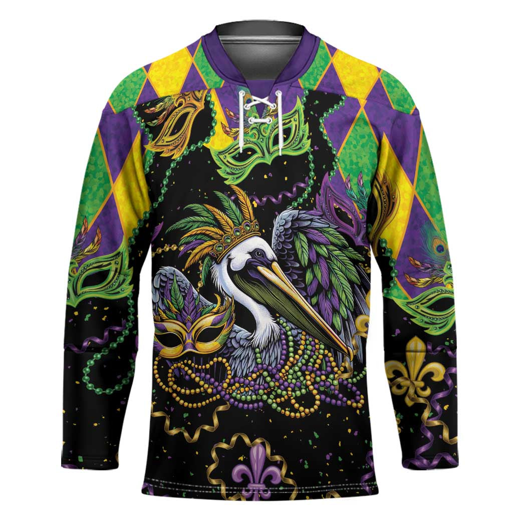 Mardi Gras Pelican Hockey Jersey On Tuesdays We Wear Beads - Wonder Print Shop