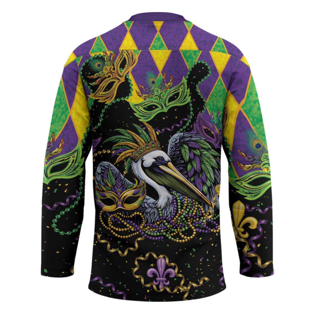 Mardi Gras Pelican Hockey Jersey On Tuesdays We Wear Beads - Wonder Print Shop