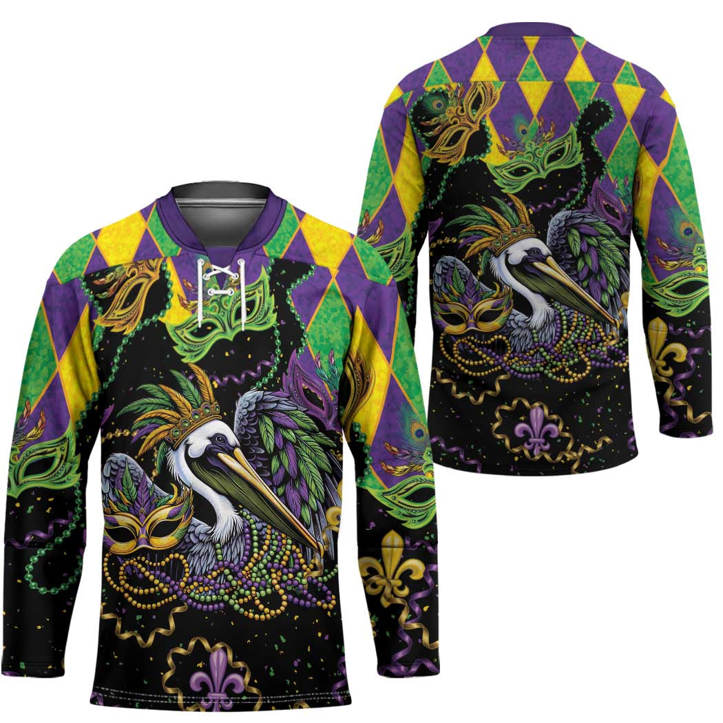 Mardi Gras Pelican Hockey Jersey On Tuesdays We Wear Beads - Wonder Print Shop