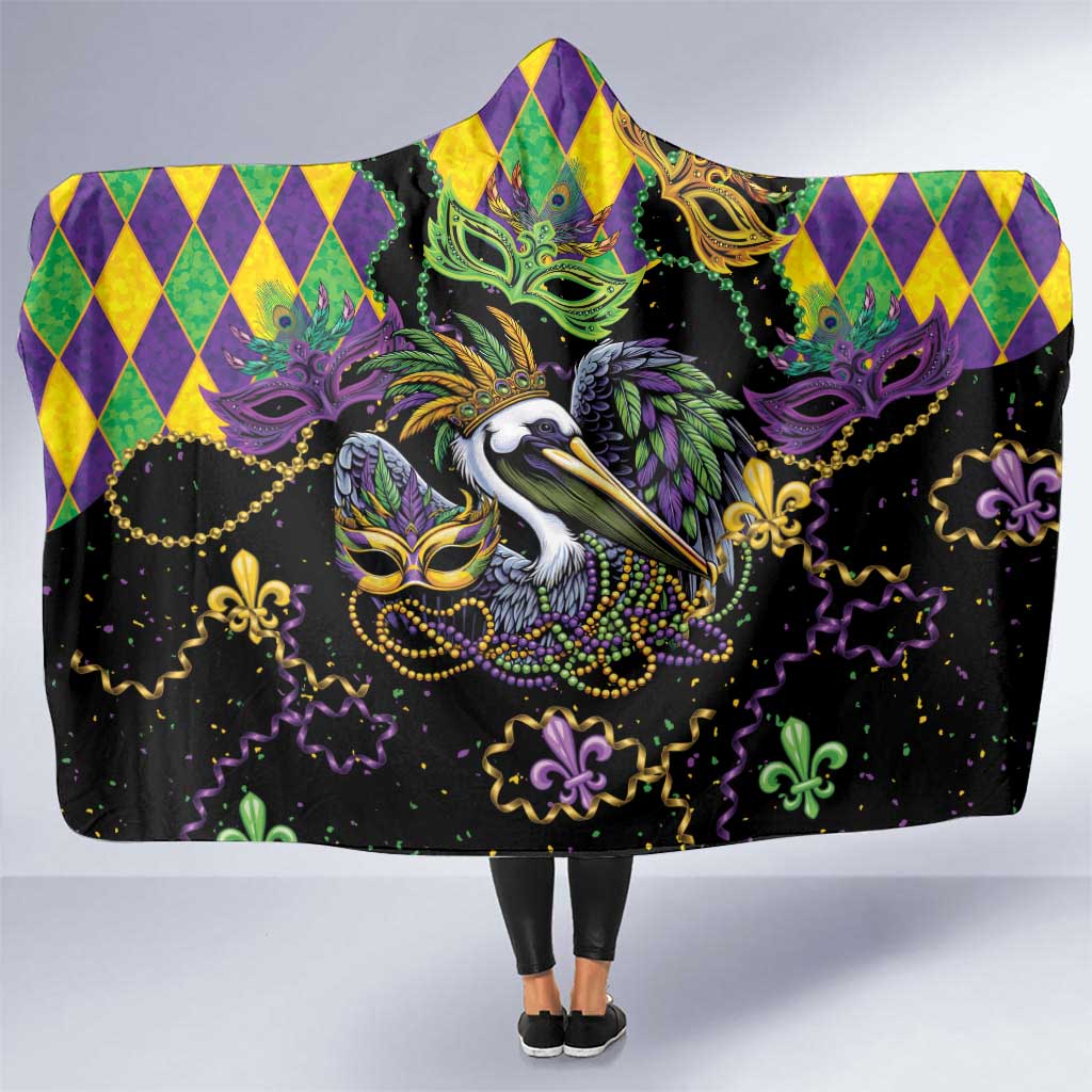 Mardi Gras Pelican Hooded Blanket On Tuesdays We Wear Beads - Wonder Print Shop