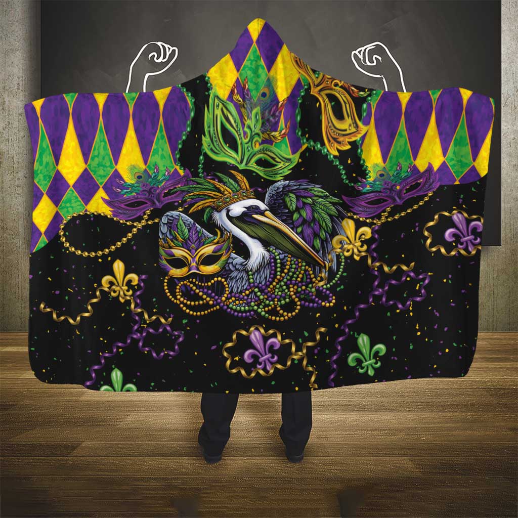 Mardi Gras Pelican Hooded Blanket On Tuesdays We Wear Beads - Wonder Print Shop