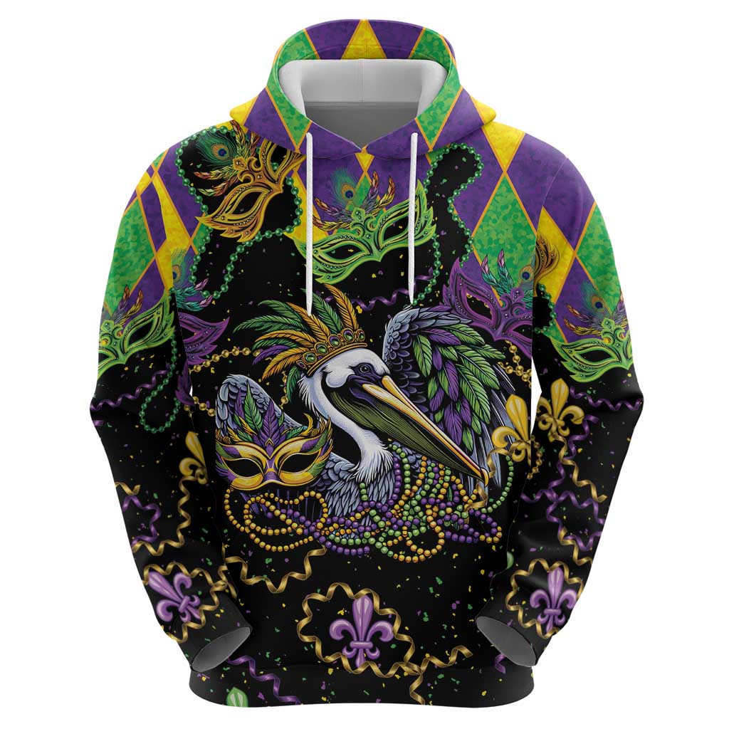 Mardi Gras Pelican Hoodie On Tuesdays We Wear Beads - Wonder Print Shop