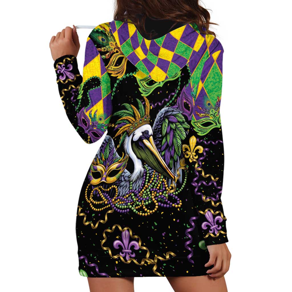 Mardi Gras Pelican Hoodie Dress On Tuesdays We Wear Beads - Wonder Print Shop