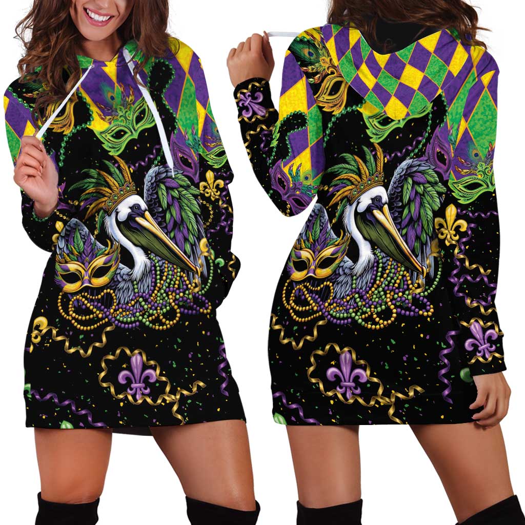 Mardi Gras Pelican Hoodie Dress On Tuesdays We Wear Beads - Wonder Print Shop