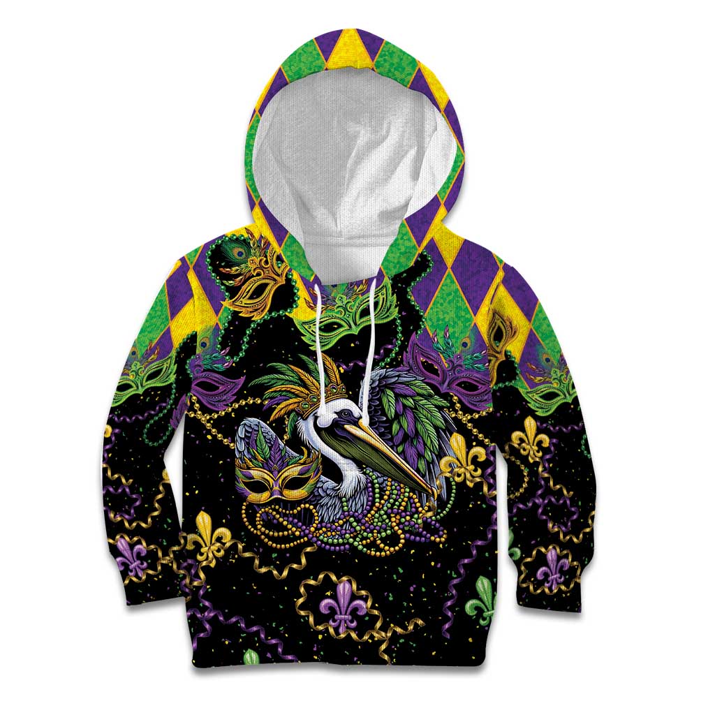 Mardi Gras Pelican Kid Hoodie On Tuesdays We Wear Beads - Wonder Print Shop