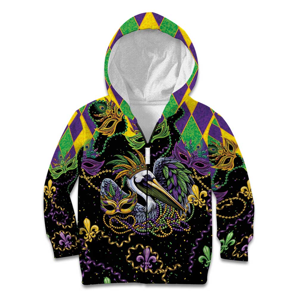 Mardi Gras Pelican Kid Hoodie On Tuesdays We Wear Beads - Wonder Print Shop