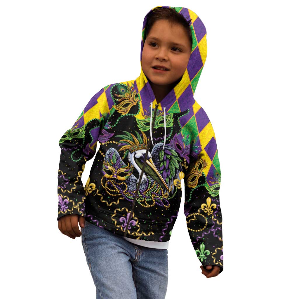 Mardi Gras Pelican Kid Hoodie On Tuesdays We Wear Beads - Wonder Print Shop