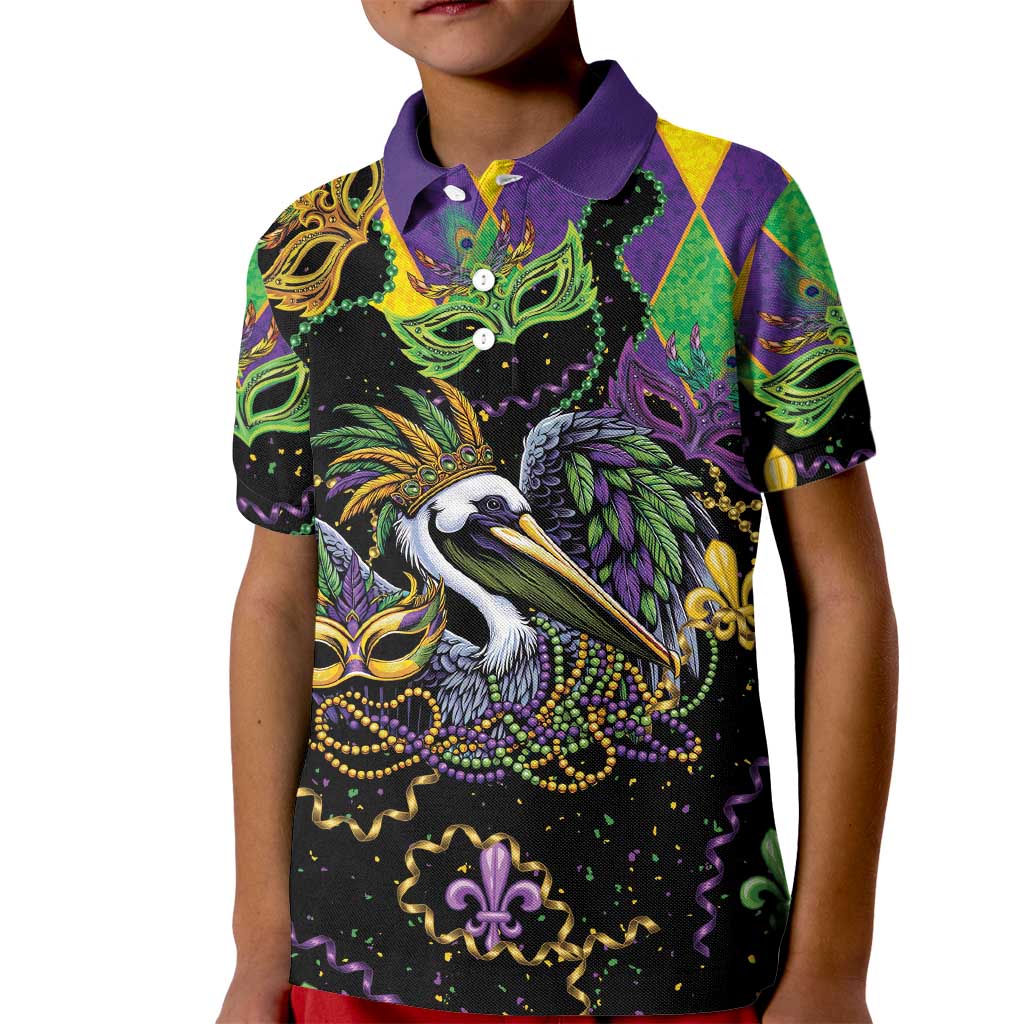 Mardi Gras Pelican Kid Polo Shirt On Tuesdays We Wear Beads - Wonder Print Shop