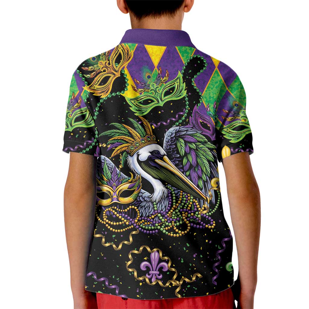 Mardi Gras Pelican Kid Polo Shirt On Tuesdays We Wear Beads - Wonder Print Shop
