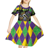 Mardi Gras Pelican Kid Short Sleeve Dress On Tuesdays We Wear Beads - Wonder Print Shop