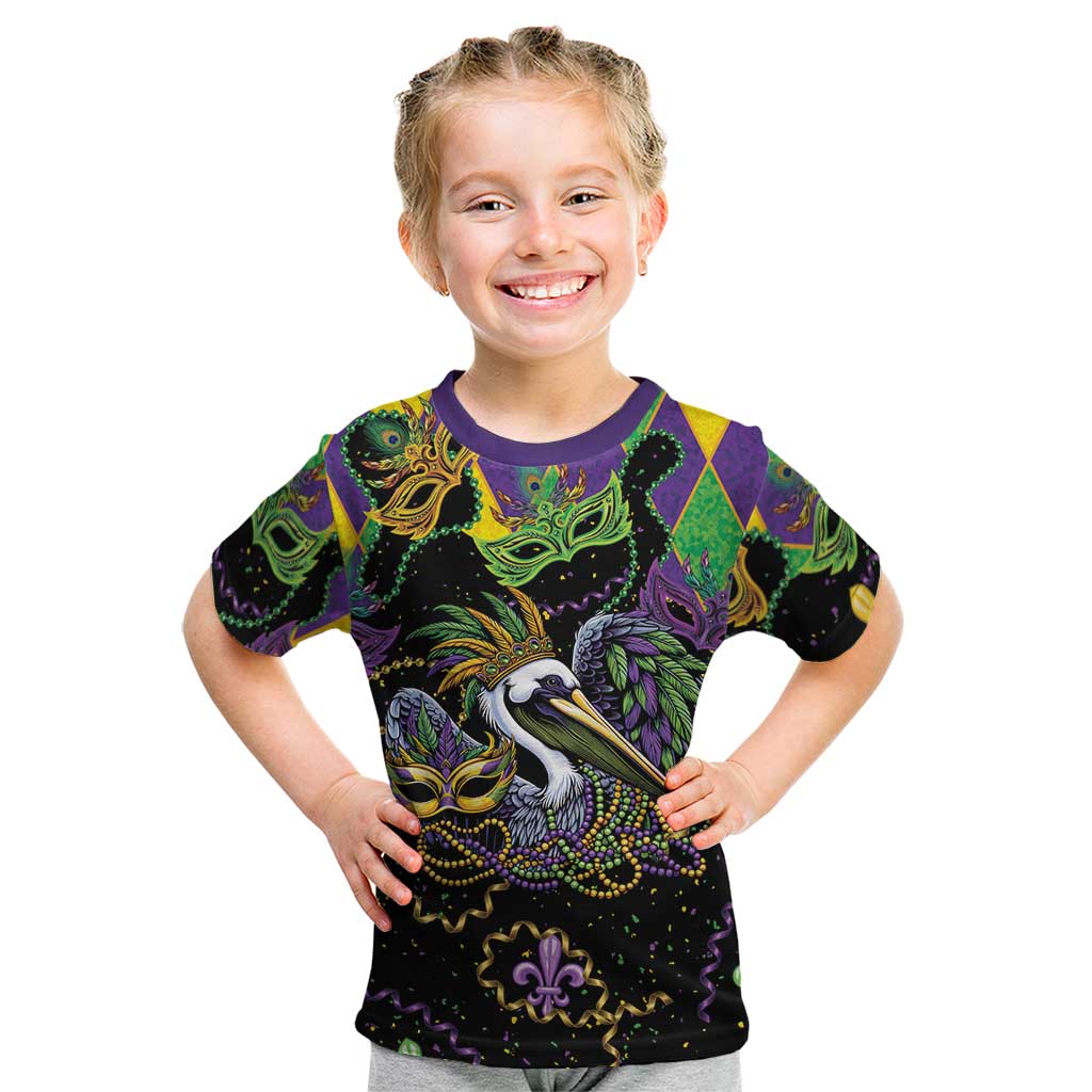 Mardi Gras Pelican Kid T Shirt On Tuesdays We Wear Beads - Wonder Print Shop