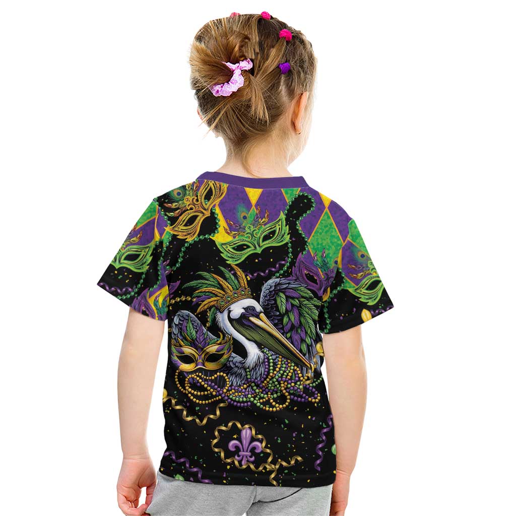 Mardi Gras Pelican Kid T Shirt On Tuesdays We Wear Beads - Wonder Print Shop