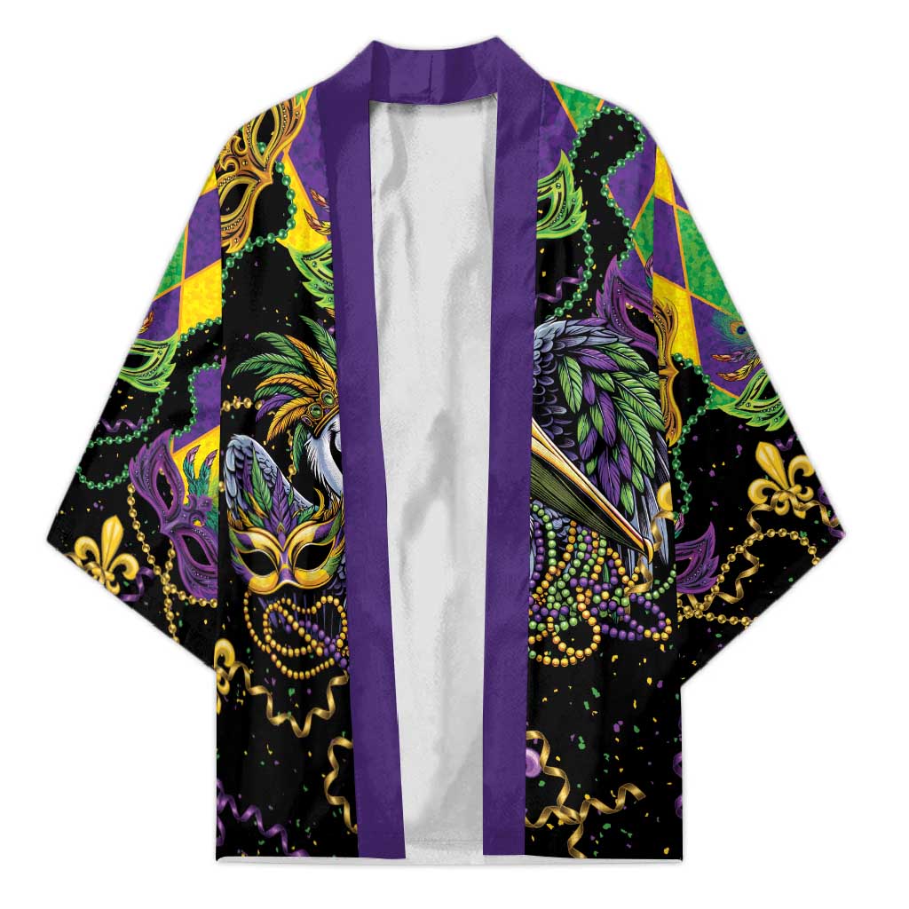 Mardi Gras Pelican Kimono On Tuesdays We Wear Beads - Wonder Print Shop