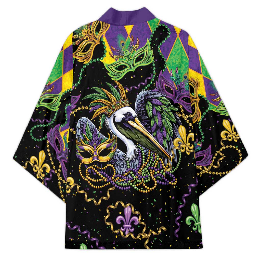 Mardi Gras Pelican Kimono On Tuesdays We Wear Beads - Wonder Print Shop