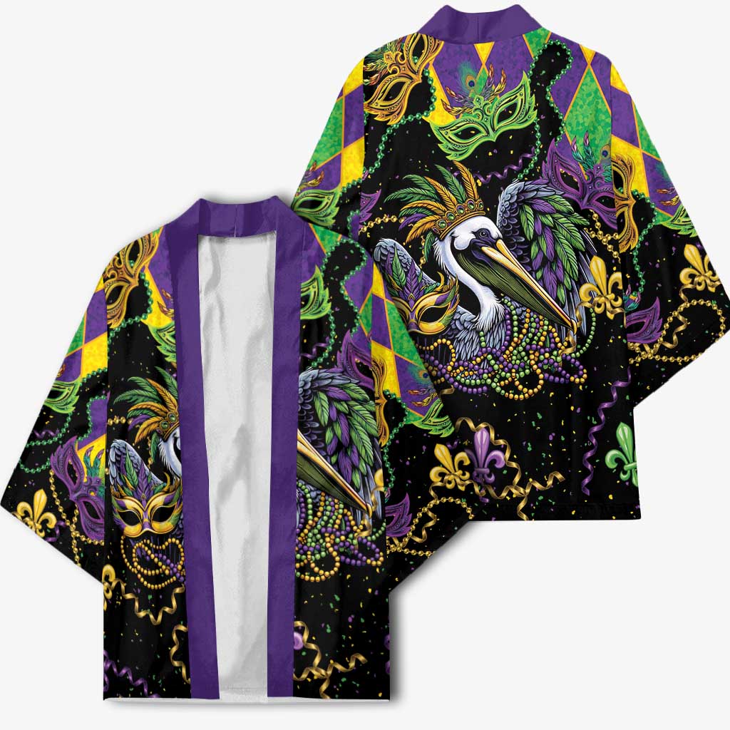 Mardi Gras Pelican Kimono On Tuesdays We Wear Beads - Wonder Print Shop