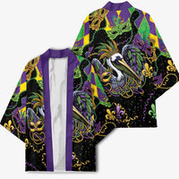 Mardi Gras Pelican Kimono On Tuesdays We Wear Beads - Wonder Print Shop